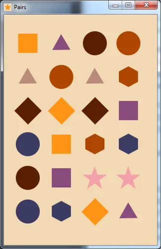 Pairs game main screen; lots of lovely coloured shapes