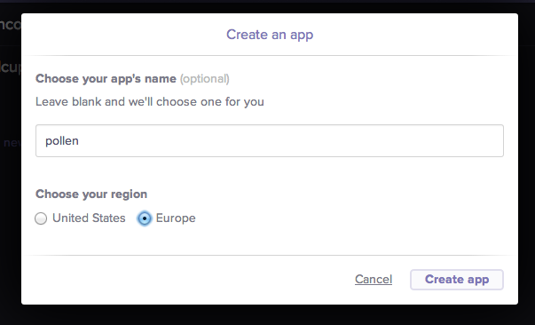 Create an app in the Heroku website