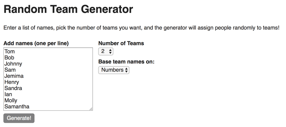 team generator article | James